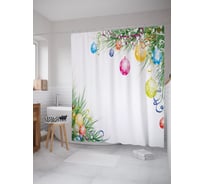 Штора (занавеска) для ванной JoyArty "Разноцветные шары на сосне" из сатена, 180х200 см с крючками, sc_53687