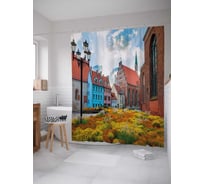 Штора (занавеска) для ванной JoyArty "Осеннее спокойствие городка" из сатена, 180х200 см с крючками, sc_37437