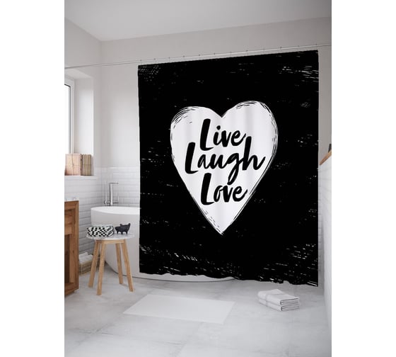 Штора (занавеска) для ванной JoyArty "Графический позитив" из сатена, 180х200 см с крючками, sc_53829