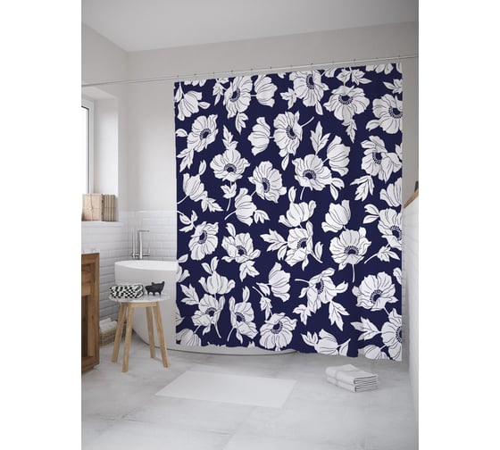 Штора (занавеска) для ванной JoyArty "Разбросанные цветы" из сатена, 180х200 см с крючками, sc_52447