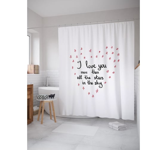 Штора (занавеска) для ванной JoyArty "Любовь больше, чем звезды" из сатена, 180х200 см с крючками, sc_53714 1