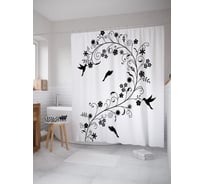 Штора (занавеска) для ванной JoyArty "Колибри у цветков" из сатена, 180х200 см с крючками, sc_58572