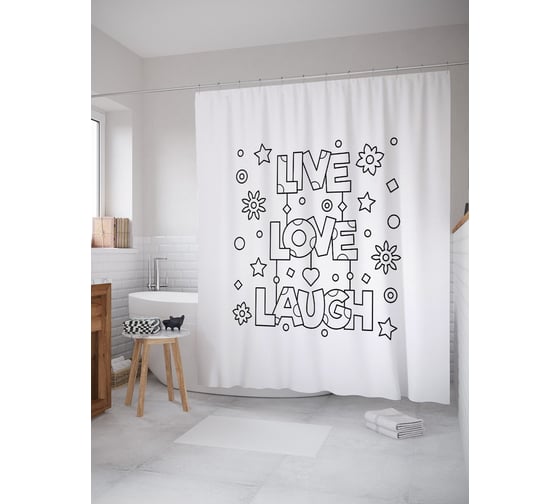 Штора (занавеска) для ванной JoyArty "Праздничный позитив" из сатена, 180х200 см с крючками, sc_53852 1