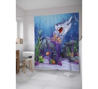 Штора (занавеска) для ванной JoyArty "Акула на охоте" из сатена, 180х200 см с крючками, sc_32269