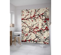 Штора (занавеска) для ванной JoyArty "Цветущие ветки" из сатена, 180х200 см с крючками, sc_32192