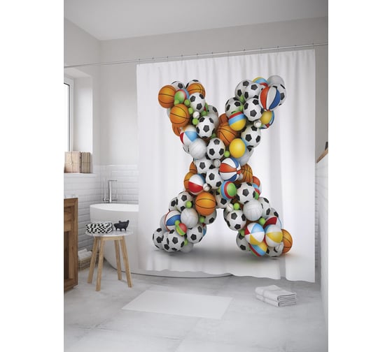 Штора (занавеска) для ванной JoyArty "Буква X из мячей" из сатена, 180х200 см с крючками, sc_59562 1