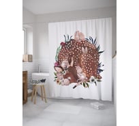 Штора (занавеска) для ванной JoyArty "Зайчики и олененок спят" из сатена, 180х200 см с крючками, sc_59945