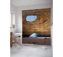 Штора (занавеска) для ванной JoyArty "Пещера Бенагил региона Алгарве" из сатена, 180х200 см с крючками, sc_53573