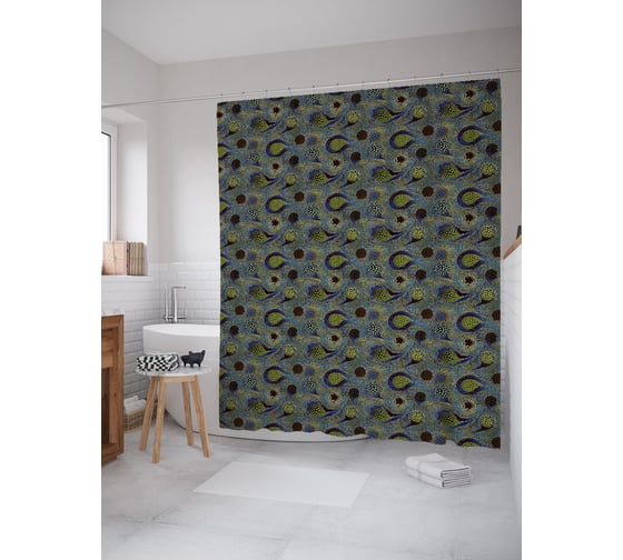 Штора (занавеска) для ванной JoyArty "Абстрактные пейсли" из сатена, 180х200 см с крючками, sc_54547 1