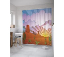 Штора (занавеска) для ванной JoyArty "Солнце всходит над пустыней" из сатена, 180х200 см с крючками, sc_59466