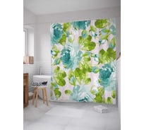 Штора (занавеска) для ванной JoyArty "Голубые пионы" из сатена, 180х200 см с крючками, sc_35855