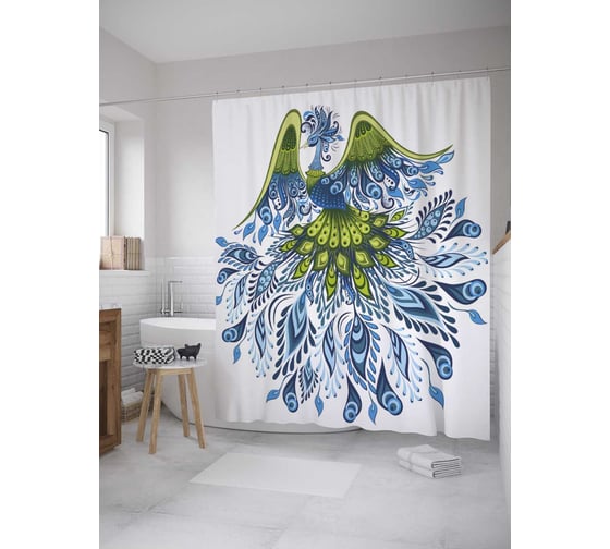 Штора (занавеска) для ванной JoyArty "Райская птица" из сатена, 180х200 см с крючками, sc_32738 1