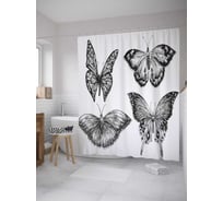 Штора (занавеска) для ванной JoyArty "Монохромные бабочки" из сатена, 180х200 см с крючками, sc_32633
