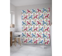 Штора (занавеска) для ванной JoyArty "Лошадки с седлом" из сатена, 180х200 см с крючками, sc_52416