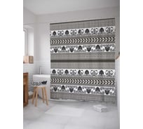 Штора (занавеска) для ванной JoyArty "Монохромный этнос" из сатена, 180х200 см с крючками, sc_32645