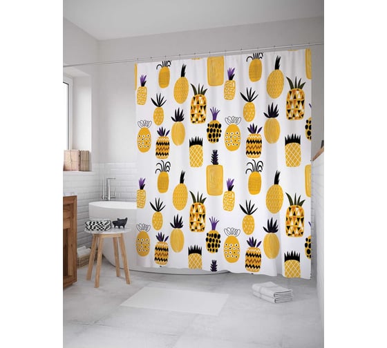 Штора (занавеска) для ванной JoyArty "Ароматный ананас" из сатена, 180х200 см с крючками, sc_55144 1