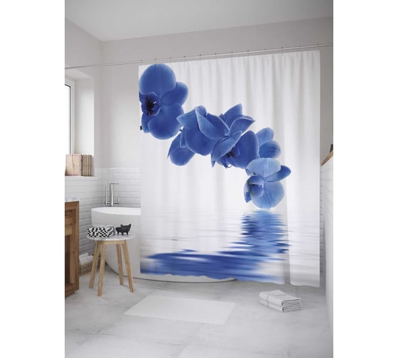 Штора (занавеска) для ванной JoyArty "Орхидея над водой" из сатена, 180х200 см с крючками, sc_32801 1