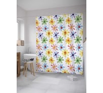 Штора (занавеска) для ванной JoyArty "Разноцветные ромашки" из сатена, 180х200 см с крючками, sc_32317