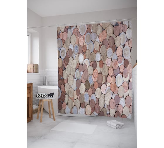 Штора (занавеска) для ванной JoyArty "Куча монет" из сатена, 180х200 см с крючками, sc_54392 1