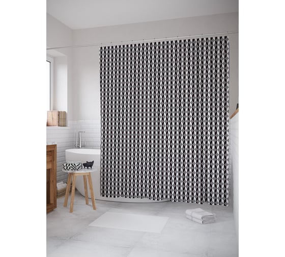 Штора (занавеска) для ванной JoyArty "Колючие полоски" из сатена, 180х200 см с крючками, sc_57764 1