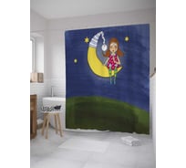 Штора (занавеска) для ванной JoyArty "Девочка и луна" из сатена, 180х200 см с крючками, sc_32743