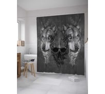 Штора (занавеска) для ванной JoyArty "Череп и волки" из сатена, 180х200 см с крючками, sc_32761