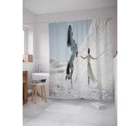 Штора (занавеска) для ванной JoyArty "Дрессировщица" из сатена, 180х200 см с крючками, sc_37426