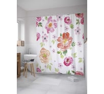 Штора (занавеска) для ванной JoyArty "Полотно соцветий" из сатена, 180х200 см с крючками, sc_32182
