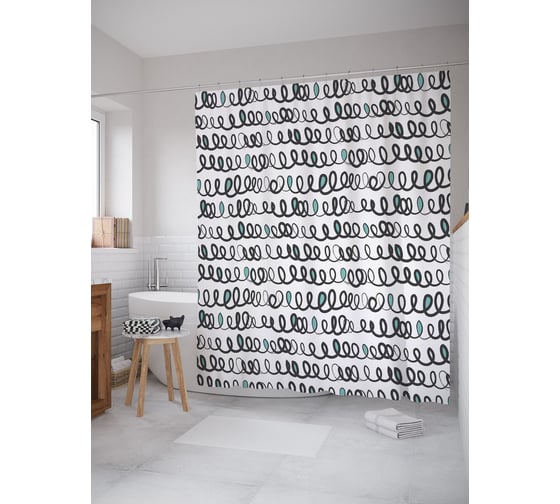 Штора (занавеска) для ванной JoyArty "Ряды каракулей" из сатена, 180х200 см с крючками, sc_58526 1