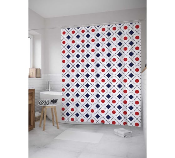 Штора (занавеска) для ванной JoyArty "Двухцветные фигуры" из сатена, 180х200 см с крючками, sc_34102 1