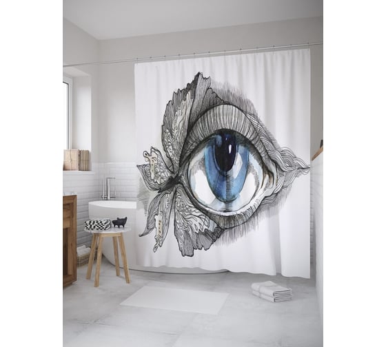Штора (занавеска) для ванной JoyArty "Бабочка-глаз" из сатена, 180х200 см с крючками, sc_39157 1