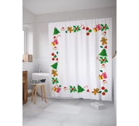 Штора (занавеска) для ванной JoyArty "Рождественская рамка" из сатена, 180х200 см с крючками, sc_53283