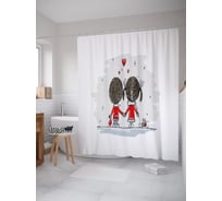 Штора (занавеска) для ванной JoyArty "Влюбленная пара с санками" из сатена, 180х200 см с крючками, sc_53014