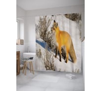 Штора (занавеска) для ванной JoyArty "Лиса на снегу" из сатена, 180х200 см с крючками, sc_39196