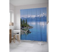 Штора (занавеска) для ванной JoyArty "Скалистые берега горного озера" из сатена, 180х200 см с крючками, sc_32748
