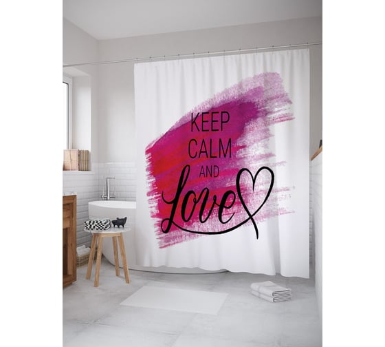 Штора (занавеска) для ванной JoyArty "Сохраняй спокойствие и люби кошек" из сатена, 180х200 см с крючками, sc_54178 1