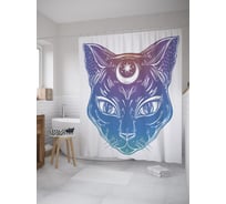 Штора (занавеска) для ванной JoyArty "Эскиз кошки с третьим глазом" из сатена, 180х200 см с крючками, sc_60648