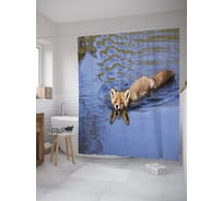 Штора (занавеска) для ванной JoyArty "Лиса плывет" из сатена, 180х200 см с крючками, sc_39197