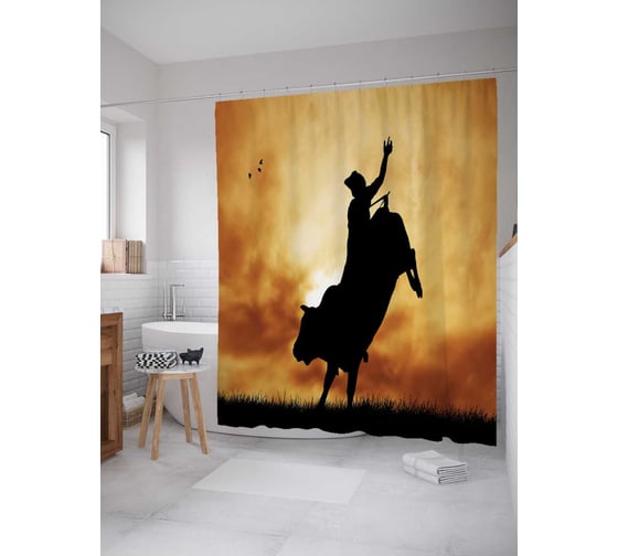 Штора (занавеска) для ванной JoyArty "Ковбой на быке" из сатена, 180х200 см с крючками, sc_37944 1