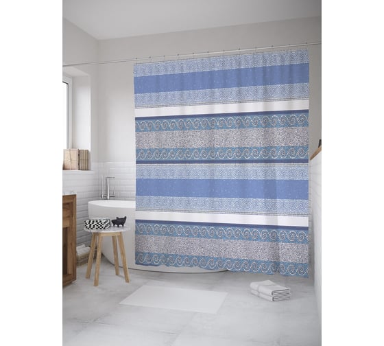 Штора (занавеска) для ванной JoyArty "Горизонтальные колонны" из сатена, 180х200 см с крючками, sc_39498 1