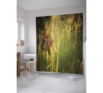 Штора (занавеска) для ванной JoyArty "Лиса на лугу" из сатена, 180х200 см с крючками, sc_39201