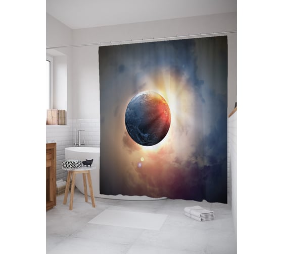 Штора (занавеска) для ванной JoyArty "На фоне Солнца" из сатена, 180х200 см с крючками, sc_39284 1