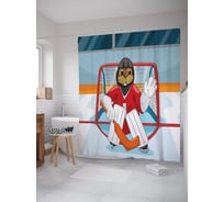 Штора (занавеска) для ванной JoyArty "Заяц вратарь" из сатена, 180х200 см с крючками, sc_54243