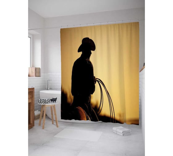 Штора (занавеска) для ванной JoyArty "Профессионал ковбой" из сатена, 180х200 см с крючками, sc_37973 1