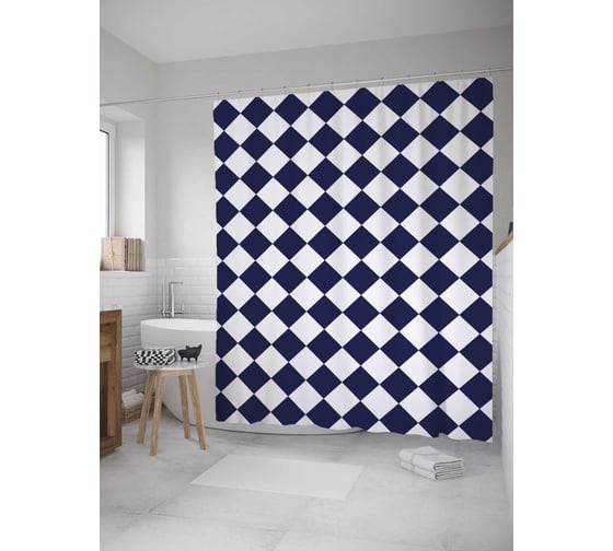 Штора (занавеска) для ванной JoyArty "Синие ромбы" из сатена, 180х200 см с крючками, sc_34100 1