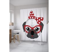 Штора (занавеска) для ванной JoyArty "С бантиком и в очках" из сатена, 180х200 см с крючками, sc_60787