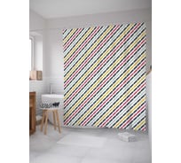 Штора (занавеска) для ванной JoyArty "Разноцветные стежки" из сатена, 180х200 см с крючками, sc_31822