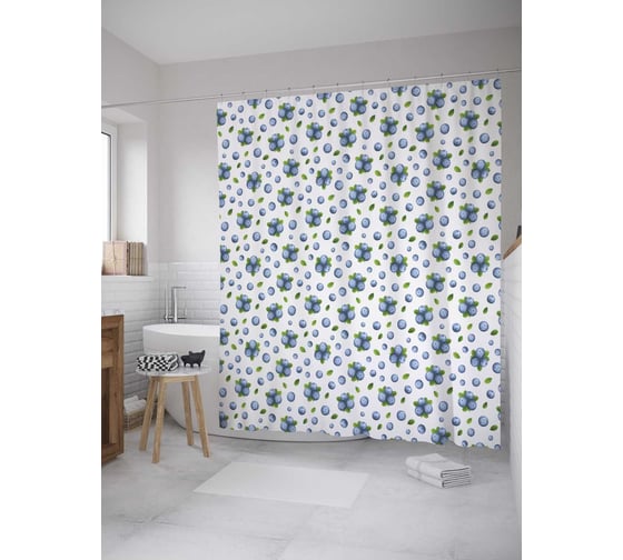 Штора (занавеска) для ванной JoyArty "Вкусная черника" из сатена, 180х200 см с крючками, sc_34043