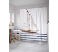 Штора (занавеска) для ванной JoyArty "Парусная лодка" из сатена, 180х200 см с крючками, sc_34051