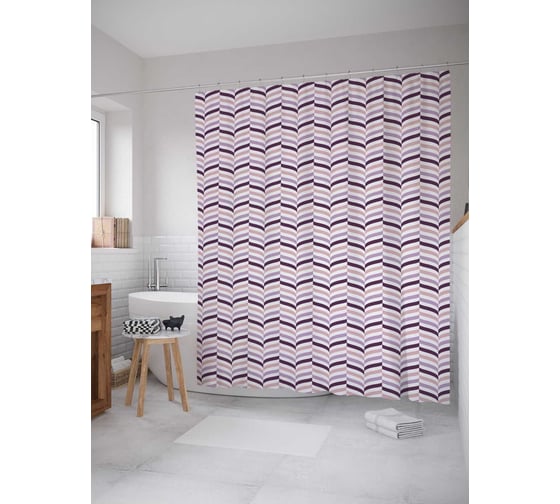 Штора (занавеска) для ванной JoyArty "Волнистые полосы" из сатена, 180х200 см с крючками, sc_34109 1